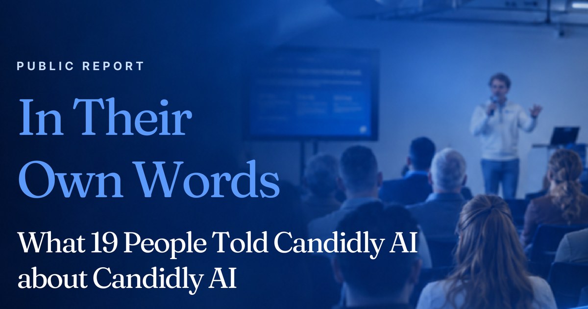 Cover of the In Their Own Words report: the title over a photo of a presenter speaking to a seated audience.